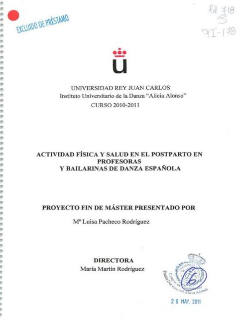 Actividad física y salud en el postparto en profesoras y bailarinas de danza española