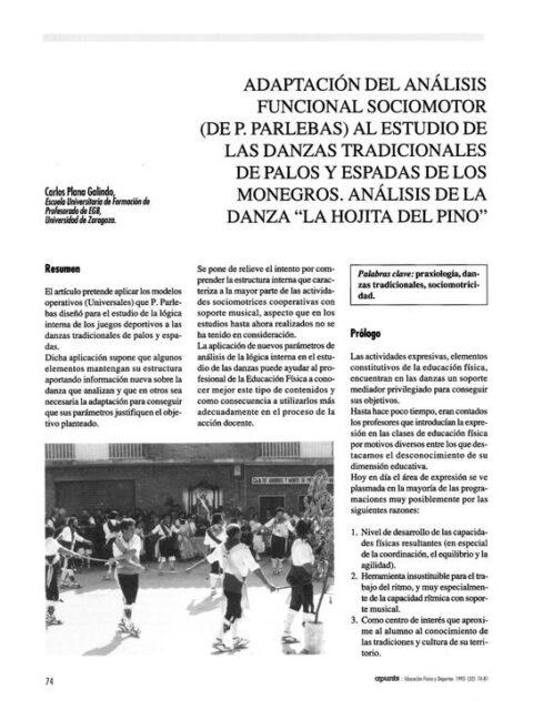 Adaptación del análisis funcional sociomotor (de P Parlebas) al estudio de las danzas tradicionales de palos y espadas de los Monegros