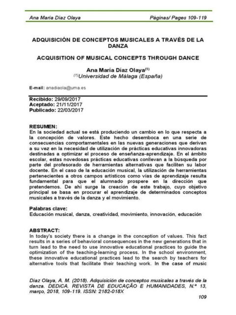 Adquisición de conceptos musicales a través de la Danza