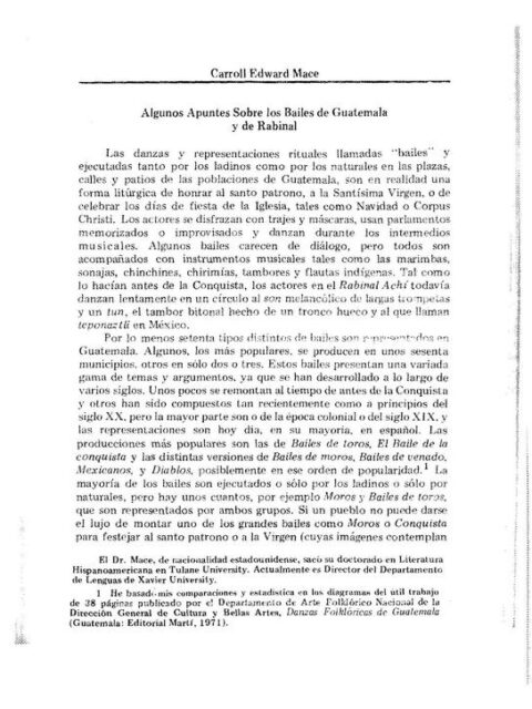Algunos apuntes sobre los bailes de Guatemala y de Rabinal