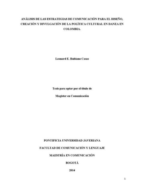 Análisis de las estrategias de comunicación para el diseño, creación y divulgación de la Política cultural en danza en Colombia