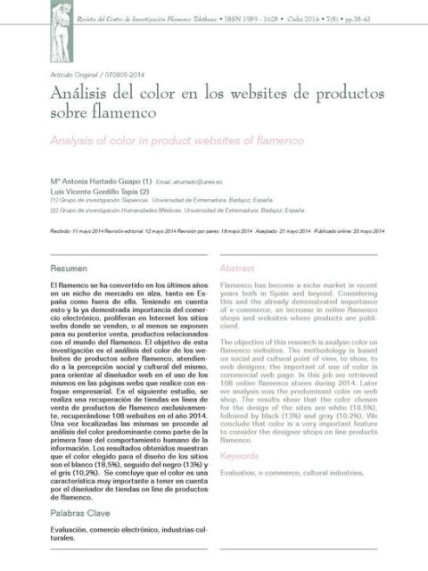 Análisis del color en los websites de productos sobre flamenco