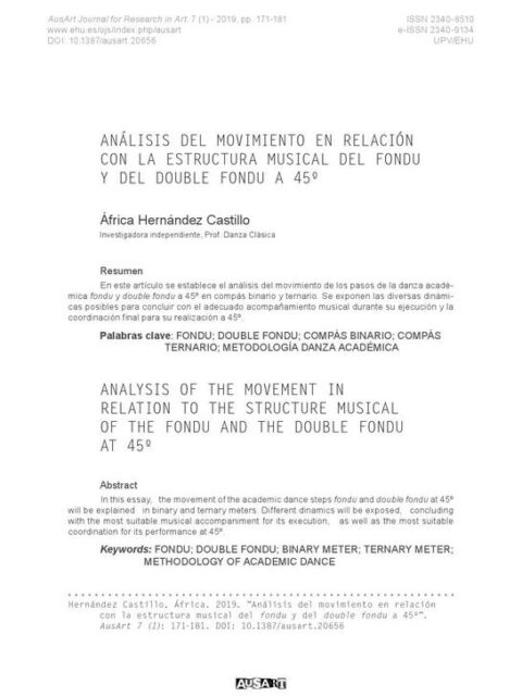 Análisis del movimiento en relación con la estructura musical del fondu y del double fondu a 45º