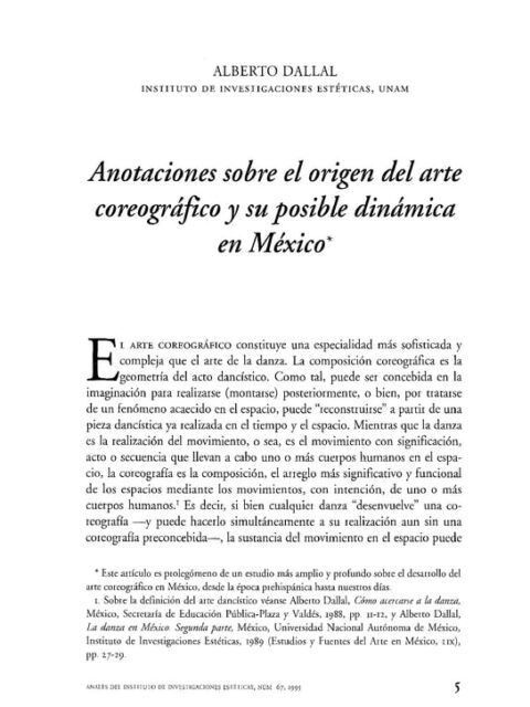 Anotaciones sobre el origen del arte coreográfico y su posible dinámica en México