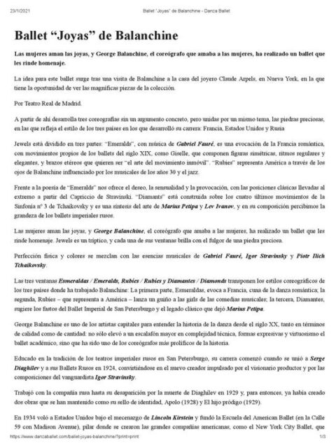 Ballet Joyas de Balanchine