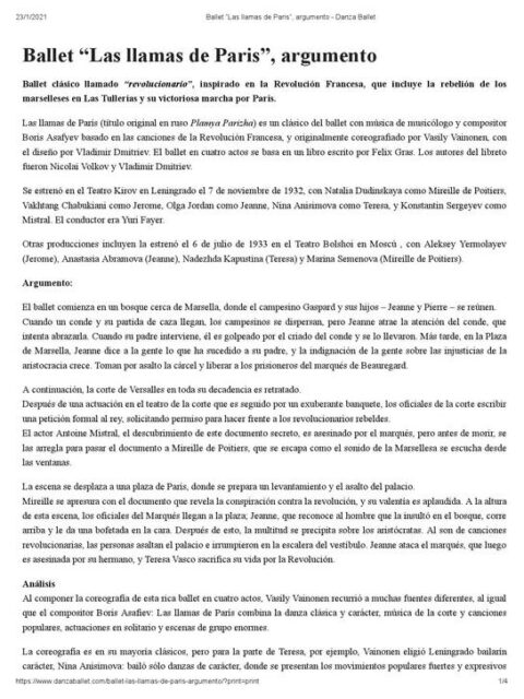 Ballet “Las llamas de Paris”, argumento