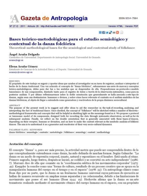 Bases teórico-metodológicas para el estudio semiológico y contextual de la danza folclórica