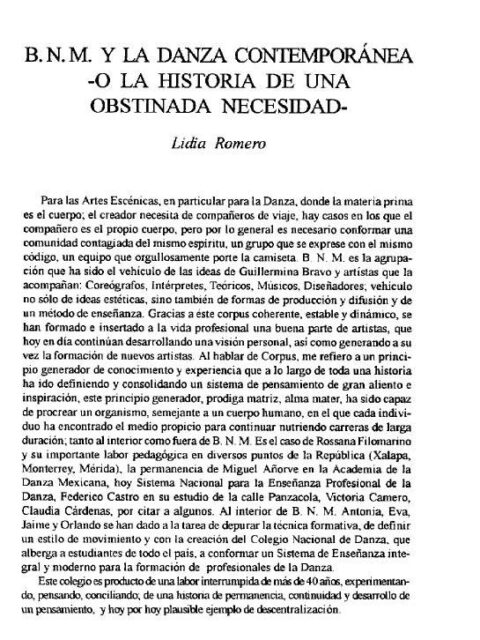 BNM y la danza contemporánea