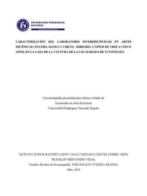 Caracterización del laboratorio interdisciplinar en Artes Escénicas (teatro, danza y circo), dirigido a niños de tres a cinco años