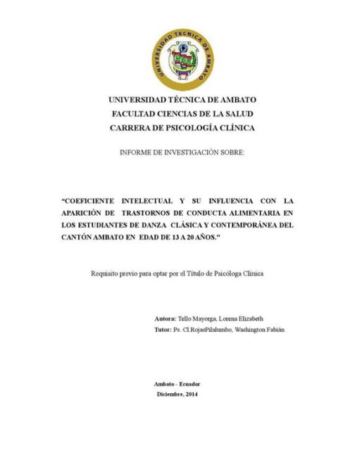 Coeficiente intelectual y su influencia con la aparición de trastornos de conducta alimentaria en los estudiantes de danza clásica y contemporánea