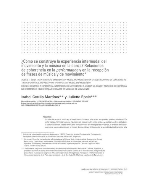 ¿Cómo se construye la experiencia intermodal del movimiento y la música en la danza?