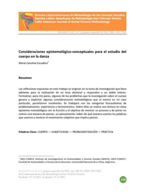 Consideraciones epistemológico?conceptuales para el estudio del cuerpo en la danza