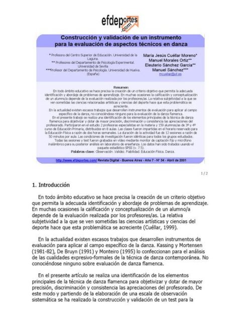 Construcción y validación de un instrumento para la evaluación de aspectos técnicos en danza