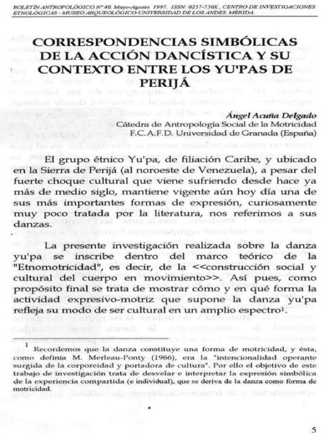 Correspondencias simbólicas de la acción dancística y su contexto entre los Yu’pas de Perijá