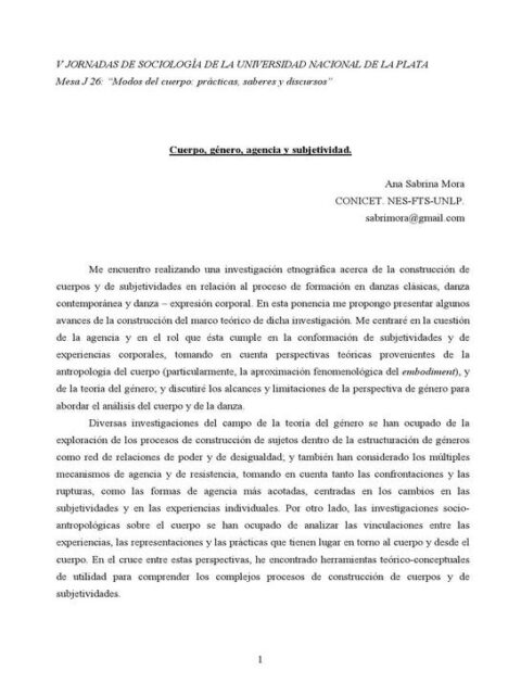 Cuerpo, género, agencia y subjetividad