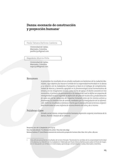 Danza, escenario de construcción y proyección humana