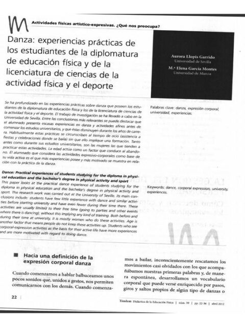 Danza: experiencia prácticas de los estudiantes