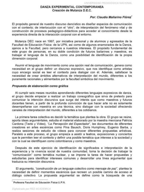 Danza Experimental Contemporánea, Creación de Mutanza DEC