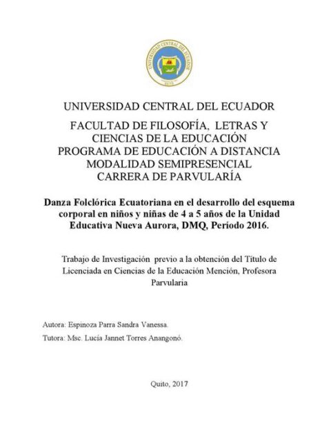 Danza folclórica ecuatoriana en el desarrollo del esquema corporal en niños y niñas