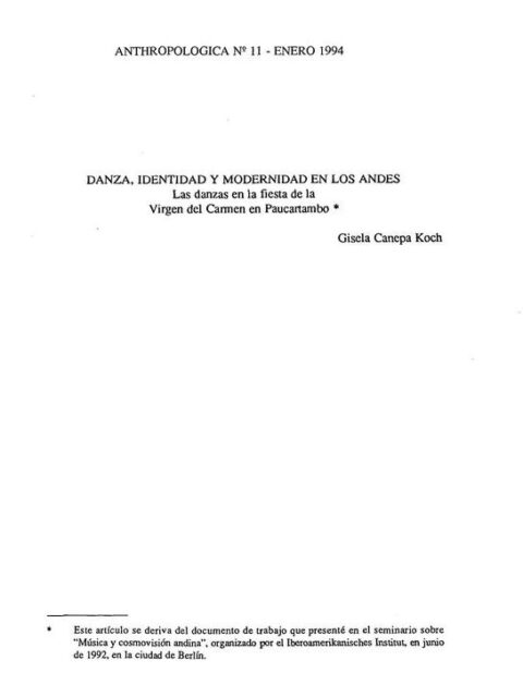 Danza, identidad y modernidad en los andes