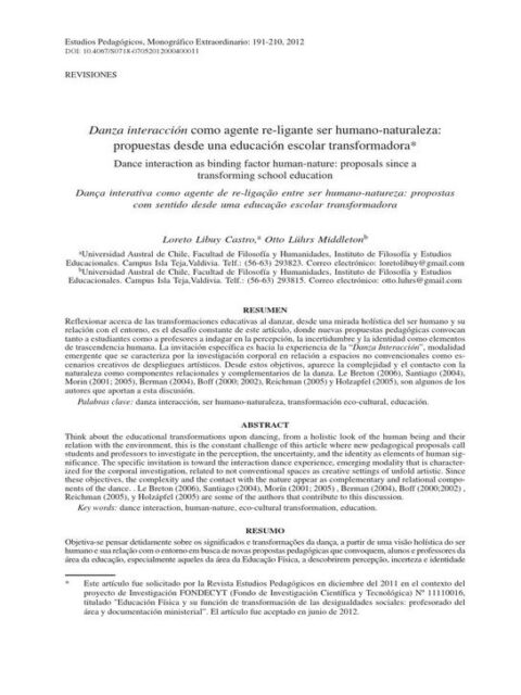 Danza interacción como agente re-ligante ser humano-naturaleza