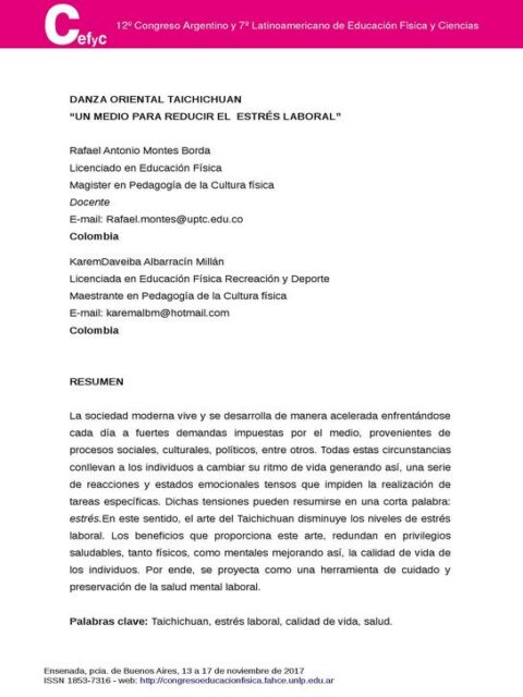 Danza oriental taichichuan Un medio para reducir el estrés laboral
