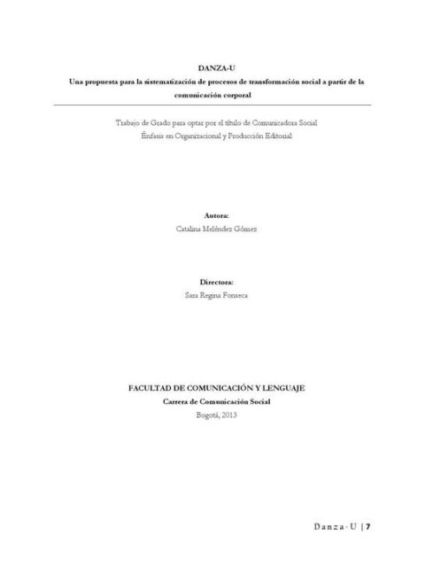 Danza-U una propuesta para la sistematización de procesos de transformación social a partir de la comunicación corporal