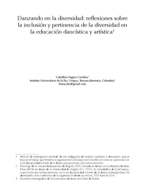 Danzando en la diversidad: reflexiones sobre la inclusión y pertinencia de la diversidad en la educación dancística y artística