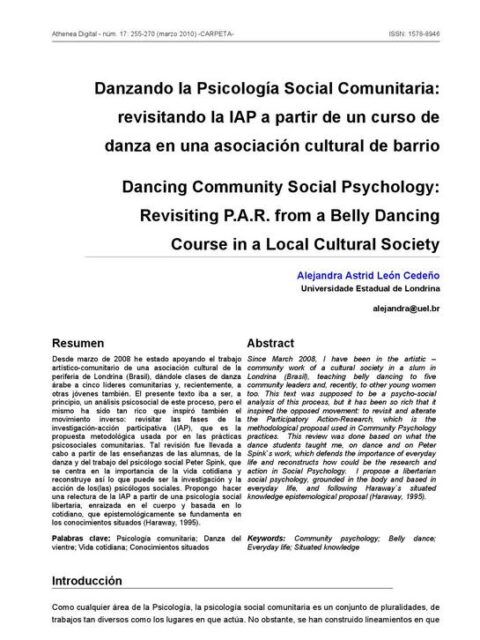 Danzando la Psicología Social Comunitaria: revisitando la IAP a partir de un curso de danza en una asociación cultural de barrio
