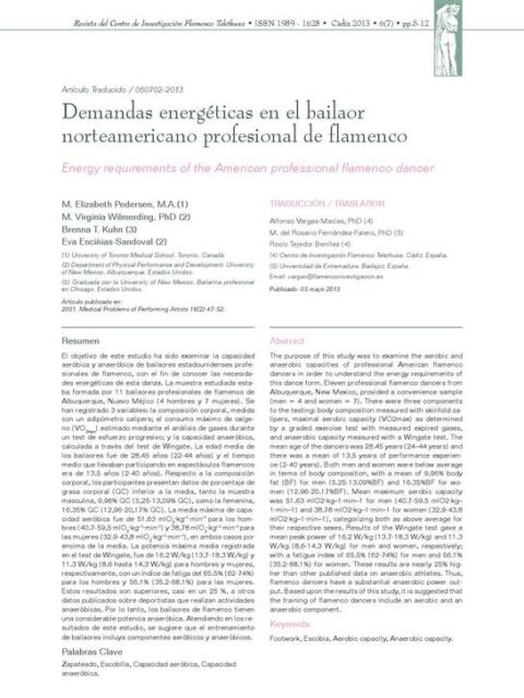 Demandas energéticas en el bailaor norteamericano profesional de flamenco