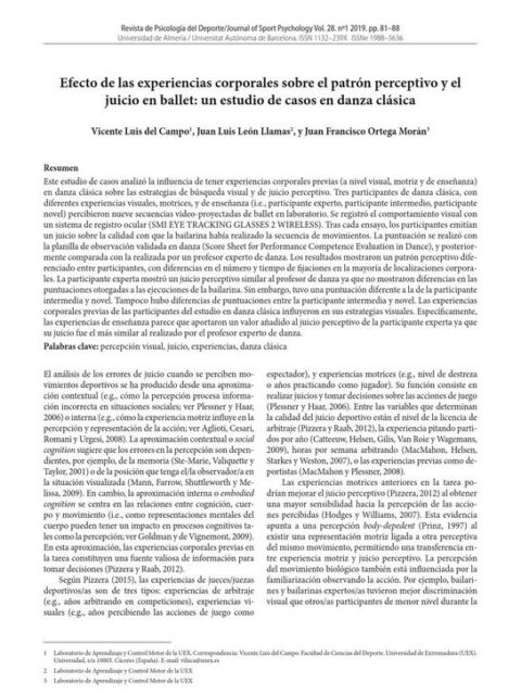Efecto de las experiencias corporales sobre el patrón perceptivo y el juicio en ballet: un estudio de casos en danza clásica