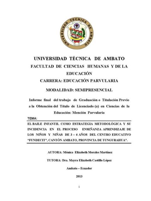 El baile infantil como estrategia metodológica y su incidencia en el proceso enseñanza aprendizaje de los niños y niñas