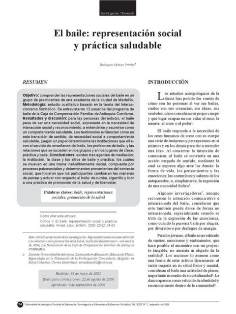 El baile: representación social y práctica saludable