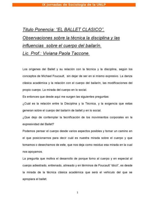 El ballet clásico Observaciones sobre la técnica la disciplina y las influencias sobre el cuerpo del bailarín