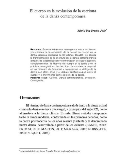 El cuerpo en la evolución de la escritura de la danza contemporánea