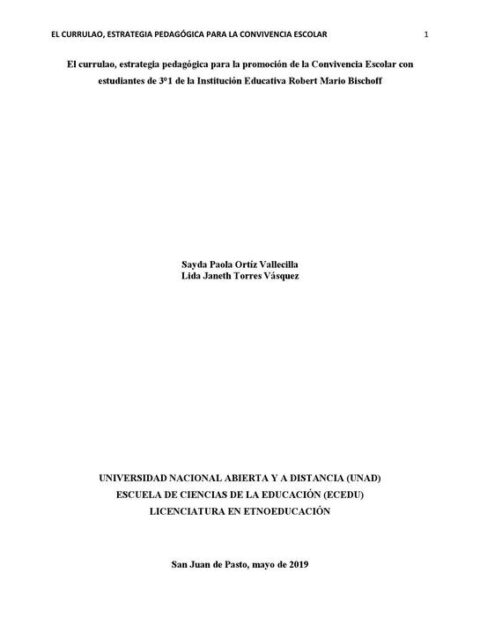 El currulao, estrategia pedagógica para la promoción de la convivencia escolar con estudiantes de 3°