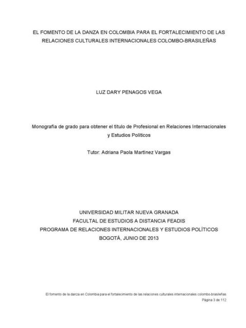 El fomento de la danza en Colombia para el fortalecimiento de las relaciones culturales internacionales colombo-brasileñas