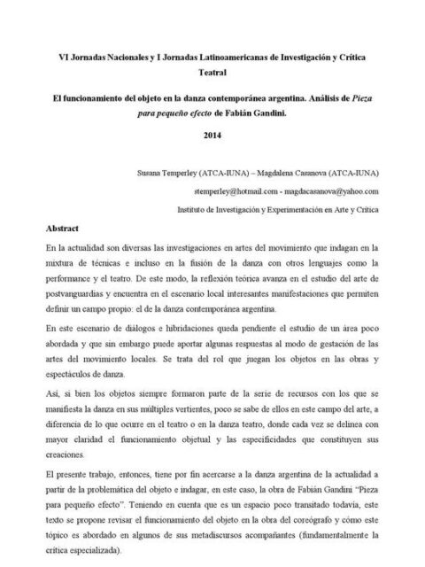 El funcionamiento del objeto en la danza contemporánea argentina