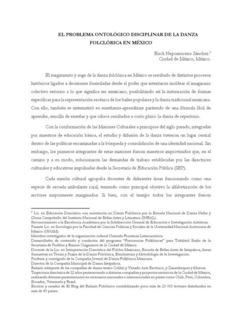 El problema ontológico disciplinar de la danza folclórica en México