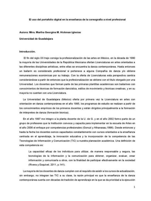 El uso del portafolio digital en la enseñanza de la coreografía a nivel profesional
