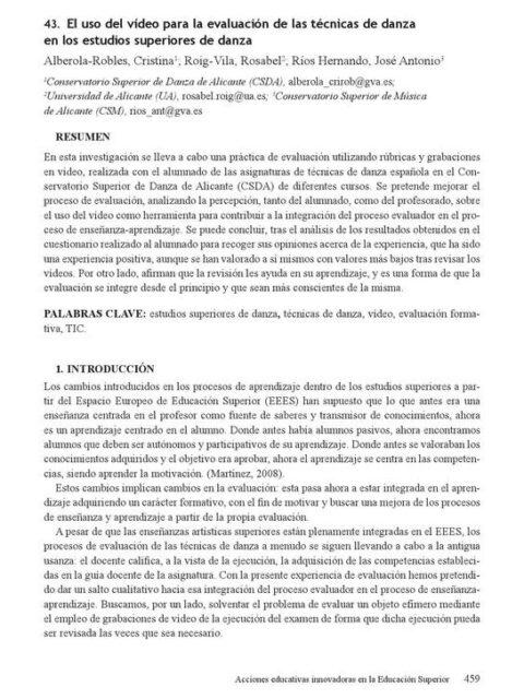 El uso del vídeo para la evaluación de las técnicas de danza en los estudios superiores de danza