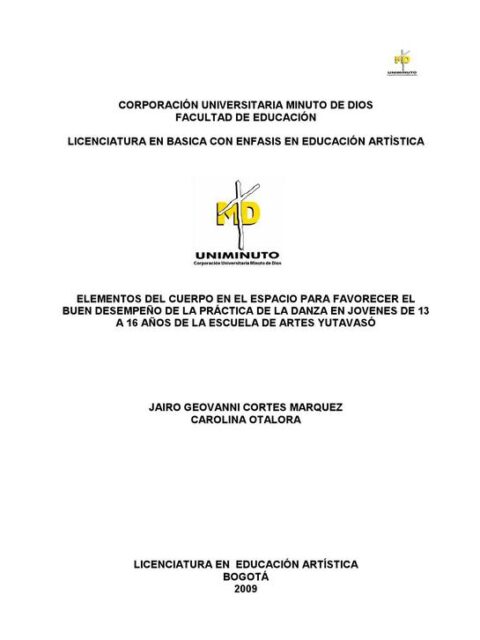 Elementos del cuerpo en el espacio para favorecer el buen desempeño de la práctica de la danza en jóvenes de 13 a 16 años