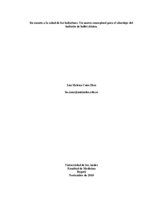 En cuanto a la salud de los bailarines – un marco conceptual para el abordaje del bailarín de ballet clásico