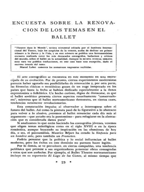 Encuesta sobre la renovación de los temas en el ballet