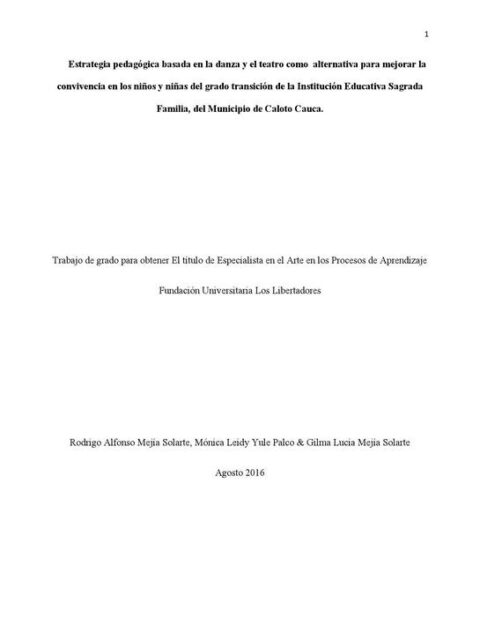 Estrategia pedagógica basada en la danza y el teatro como alternativa para mejorar la convivencia en los niños y niñas