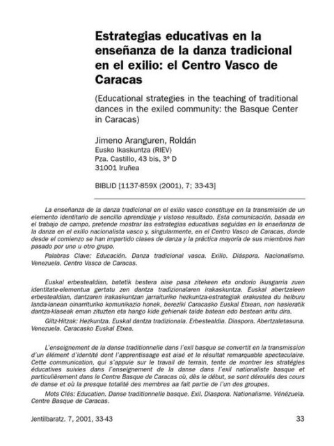 Estrategias educativas en la enseñanza de la danza tradicional en el exilio