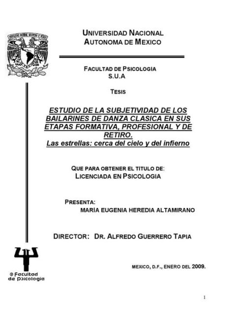 Estudio de la subjetividad de los bailarines de danza clásica en sus etapas formativa, profesional y de retiro