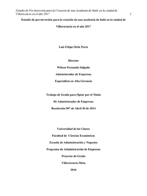 Estudio de Pre-inversión para la Creación de una Academia de Baile