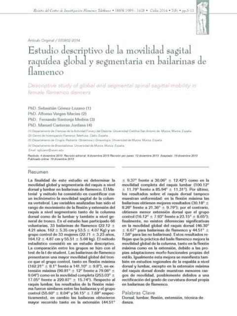 Estudio descriptivo de la movilidad sagital raquídea global y segmentaria