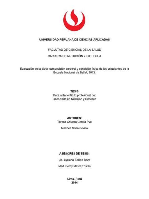 Evaluación de la dieta, composición corporal y condición física de las estudiantes de la Escuela Nacional de Ballet
